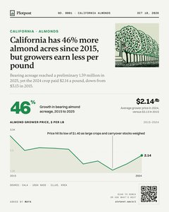 Thumbnail: California has 46% more almond acres since 2015, but growers earn less per pound